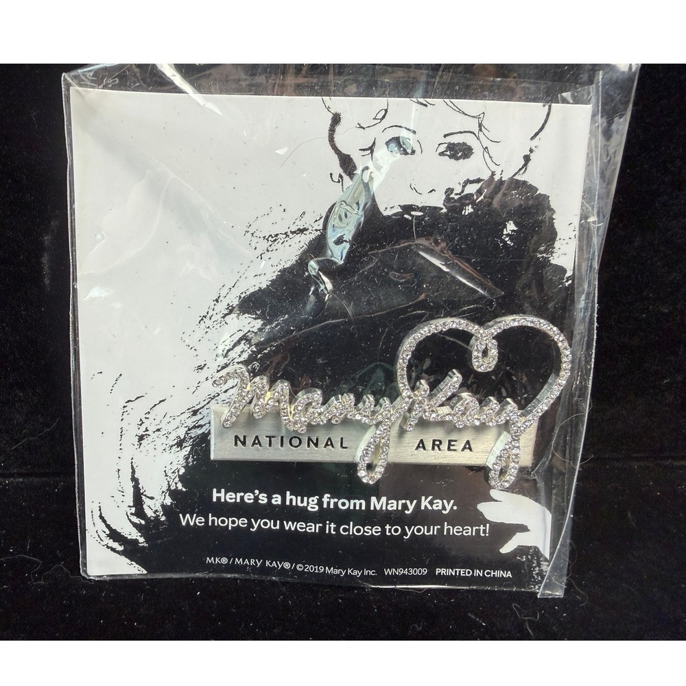 Mary Kay National Area Rhinestone Heart Pin Silver Tone Recognition Award New